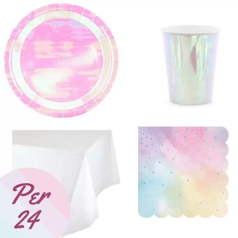 Kit n.16 compleanno iridescente - accessori tavola