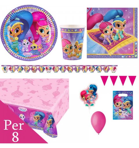 Kit n.40 Shimmer and Shine - set tavola con candelina e bustine
