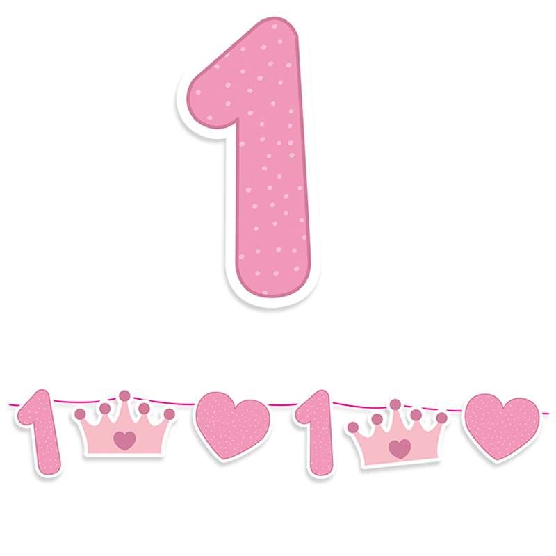 Maxi festone 1 anno principessa rosa - ghirlanda 1 compleanno