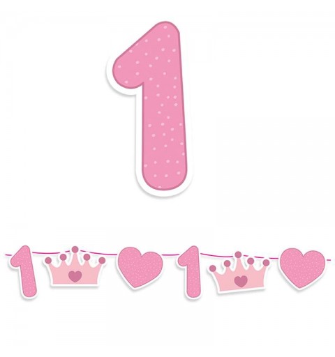 Maxi festone 1 anno principessa rosa - ghirlanda 1 compleanno