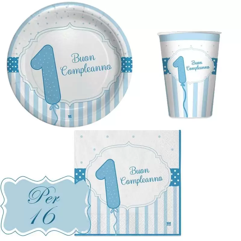 Kit n.2 primo compleanno strisce celesti