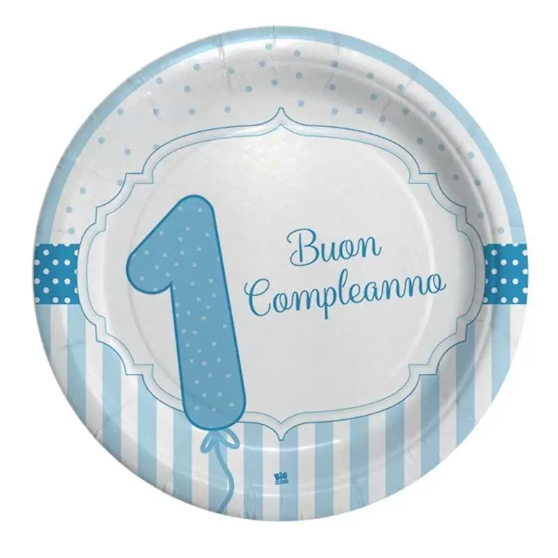 Kit n.3 un anno celeste strisce - set festa primco compleanno