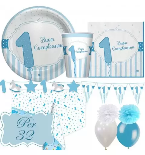 Kit n.46 un anno celeste strisce - completo tavola 1 anno