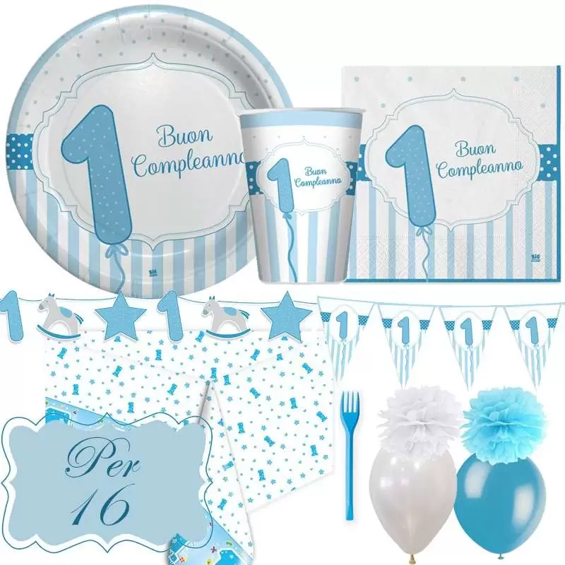 Kit n.54 un anno celeste strisce - completo tavola