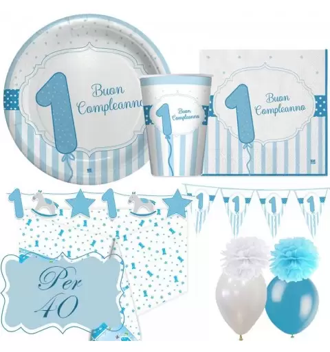 Kit n.55 primo compleanno celeste strisce