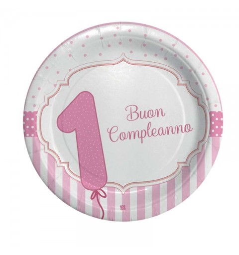 Kit n.24 un anno rosa strisce con candelina per torta