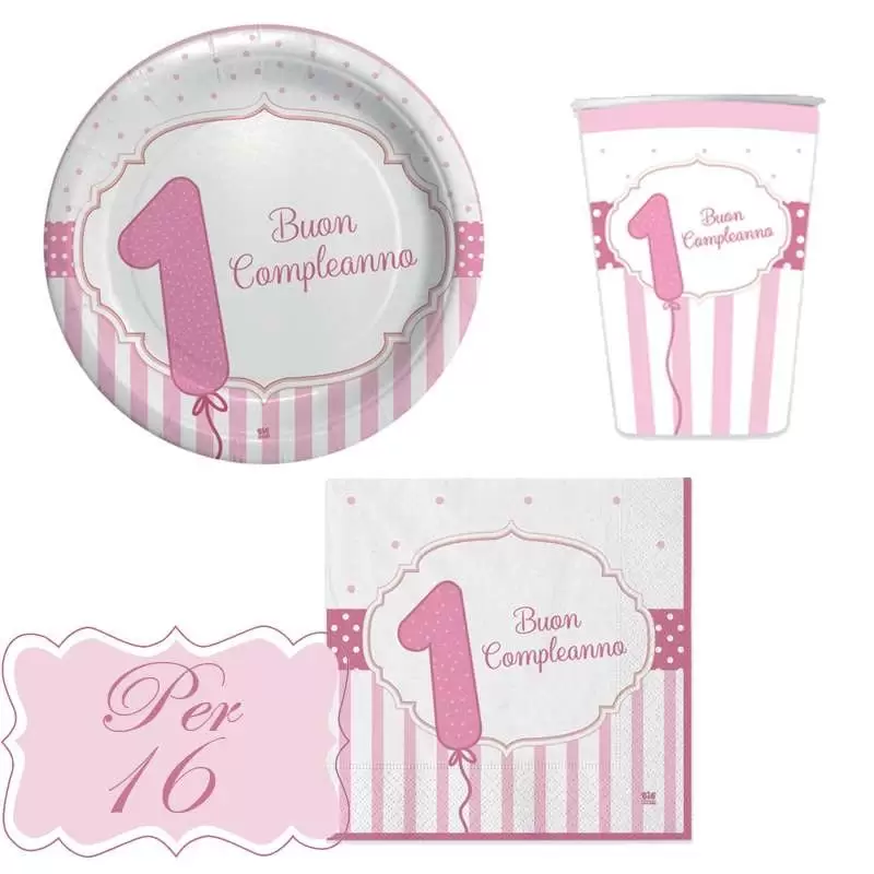 Kit n.2 primo compleanno rosa strisce