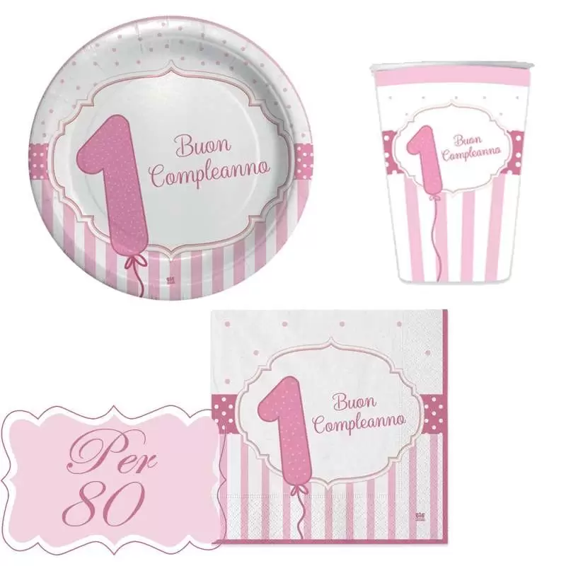 Kit n.29 primo compleanno rosa strisce