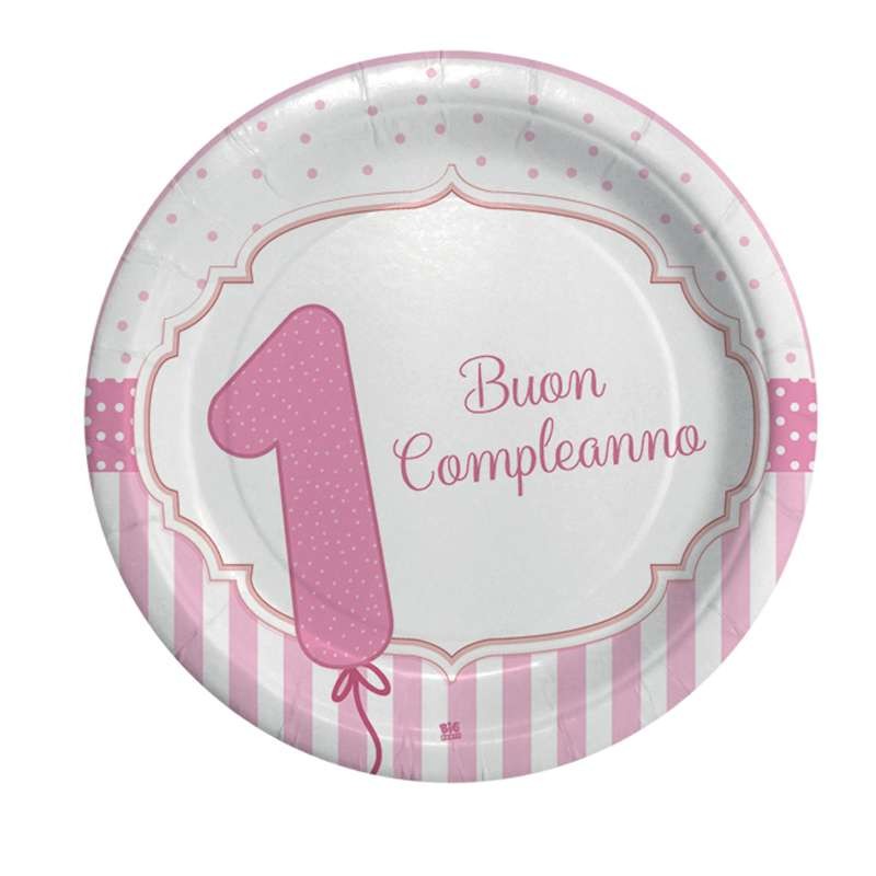 Kit n.27 primo compleanno rosa a strisce - completo per 40 persone
