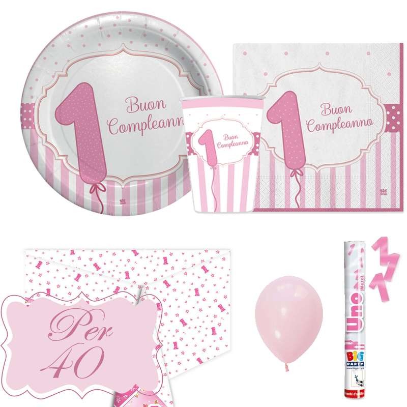 Kit n.30 primo compleanno rosa strisce