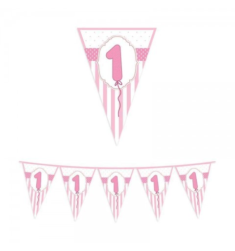 Kit n.17 un anno rosa a strisce - addobbi tavola
