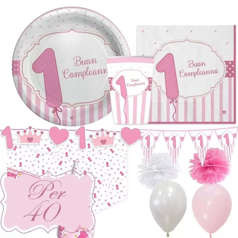 Kit n.55 un anno rosa a strisce - completo festa