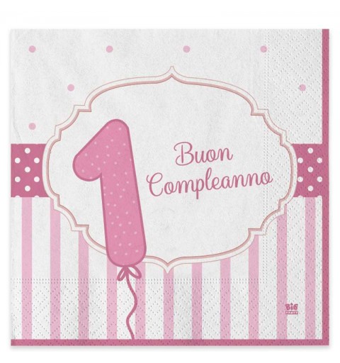 Kit n.24 un anno rosa strisce con candelina per torta