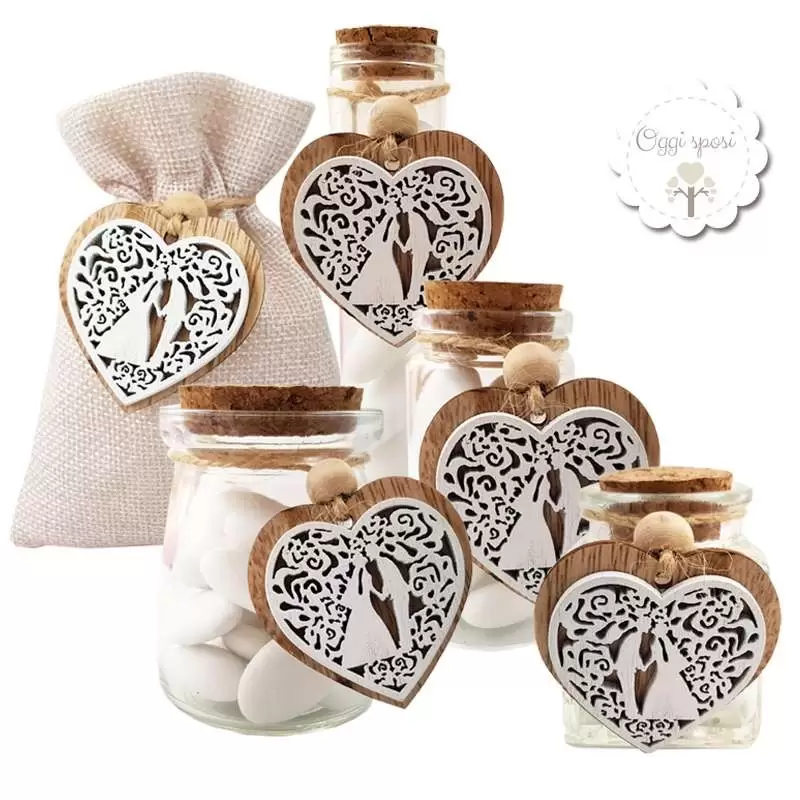 Bomboniere matrimonio con cuore legno - 12 pz