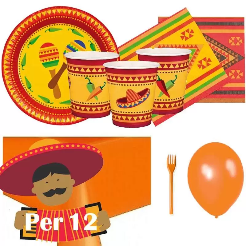 Kit n.60 Messico - con forchette e palloncini arancio