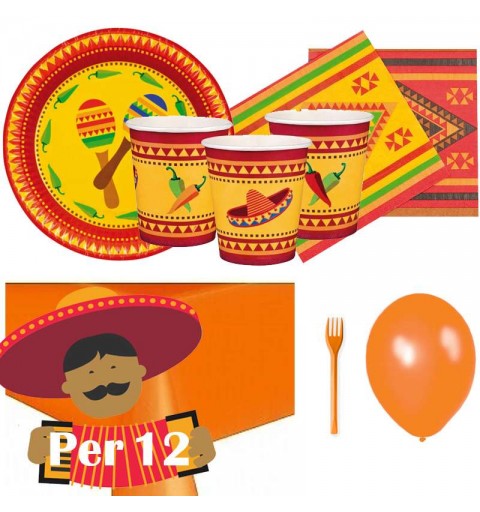 Kit n.60 Messico - con forchette e palloncini arancio