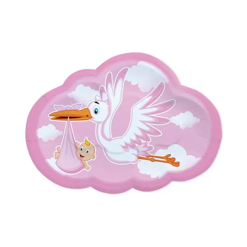 Piatti cicogna nuvola rosa - 8 pz