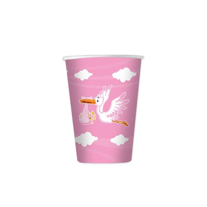 Bicchieri nuvola cicogna rosa - 8 pz