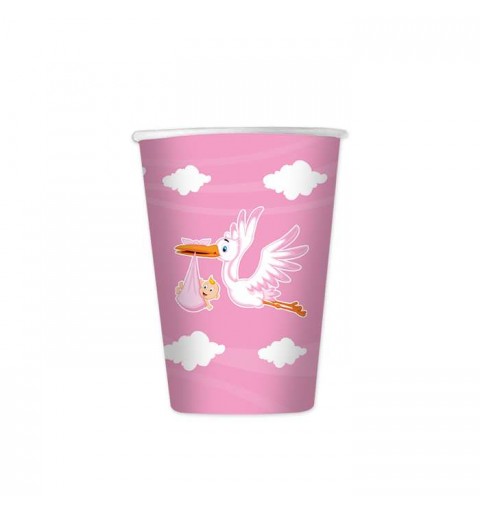Bicchieri nuvola cicogna rosa - 8 pz