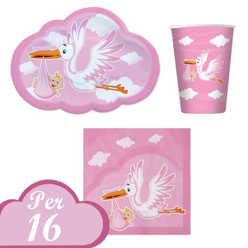 Kit n.2 cicogna nuvola rosa - coordinato nascita per 16