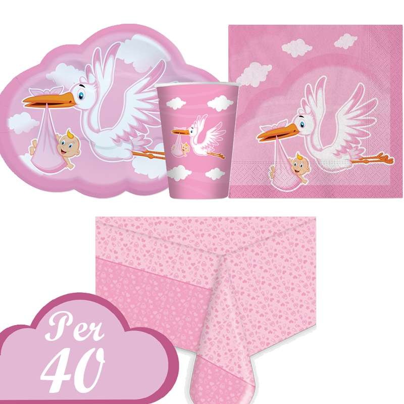 Kit n.3 cicogna nuvola rosa - set nascita per 40