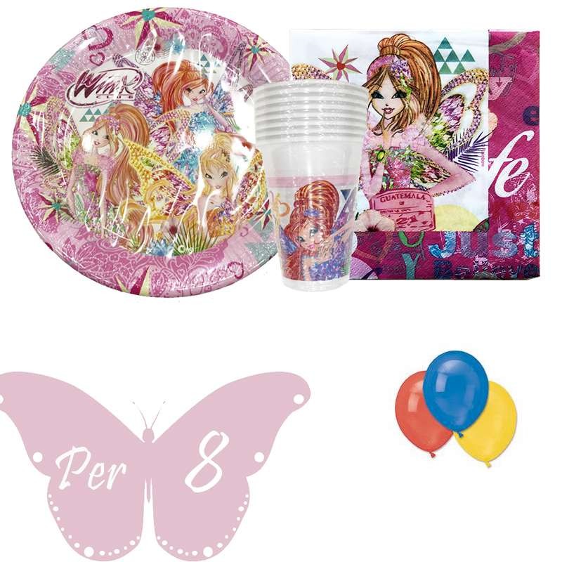 KIT N22 COORDINATO COMPLEANNO BAMBINA WINX CLUB BUTTERFLIX