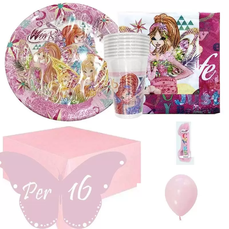 KIT 6 - 213 PZ. WINX + FORCHETTE E PALLONCINI ROSA