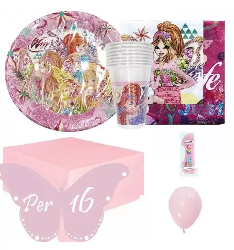 KIT 6 - 213 PZ. WINX + FORCHETTE E PALLONCINI ROSA