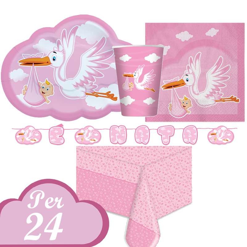 Kit n.13 cicogna nuvola rosa - set festa nascita