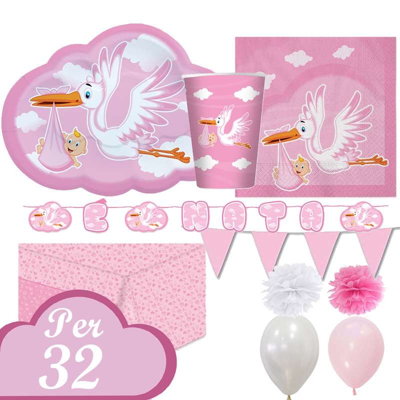 Kit n.46 cicogna nuvola rosa - coordinato tavola nascita