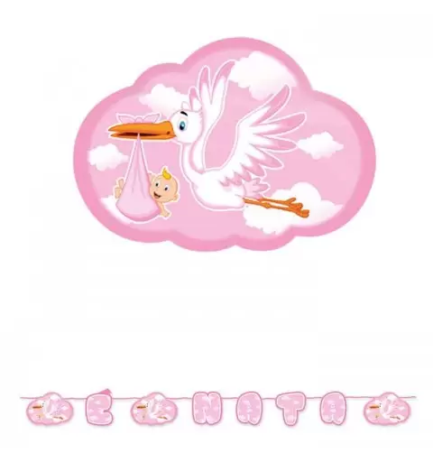 Kit n.54 cicogna nuvola rosa - addobbi nascita bimba