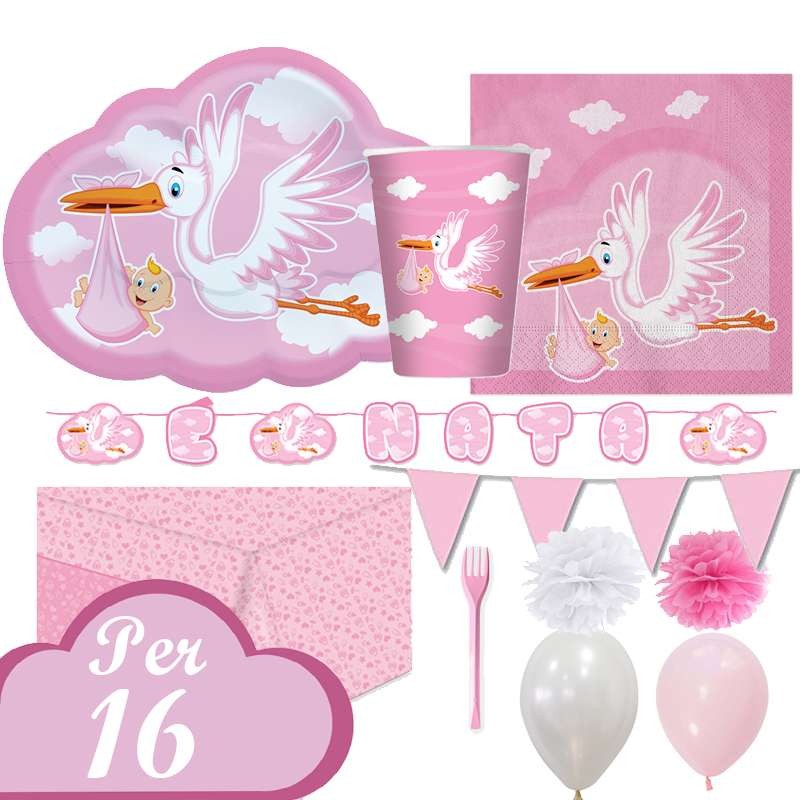 Kit n.54 cicogna nuvola rosa - addobbi nascita bimba
