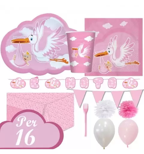 Kit n.54 cicogna nuvola rosa - addobbi nascita bimba