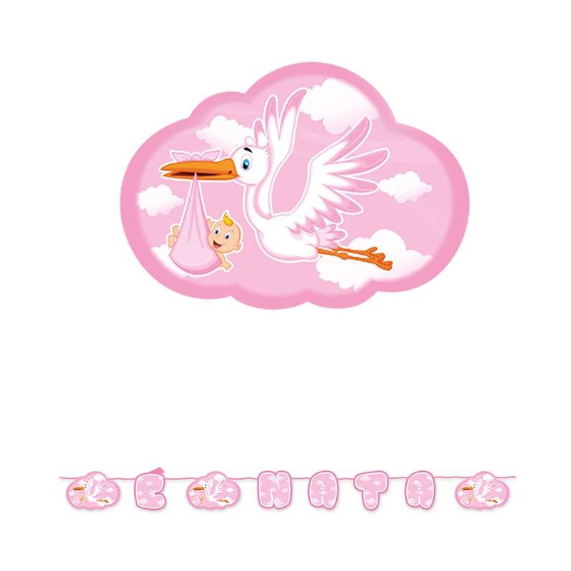 Kit n.59 cicogna nuvola rosa - accessori tavola bimba