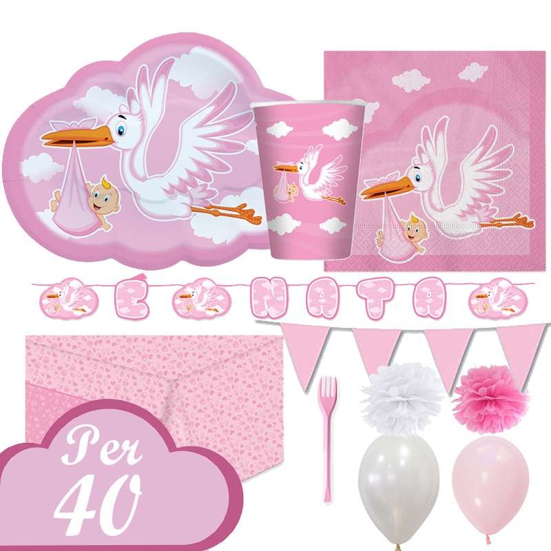 Kit n.59 cicogna nuvola rosa - accessori tavola bimba