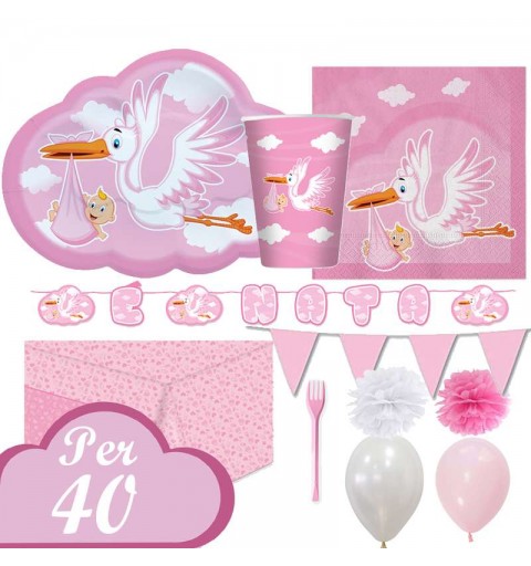 Kit n.59 cicogna nuvola rosa - accessori tavola bimba