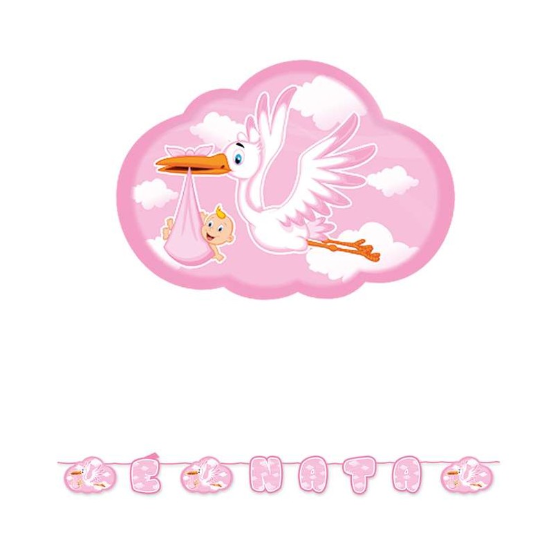 Kit n.64 cicogna nuvola rosa - completo tavola nascita