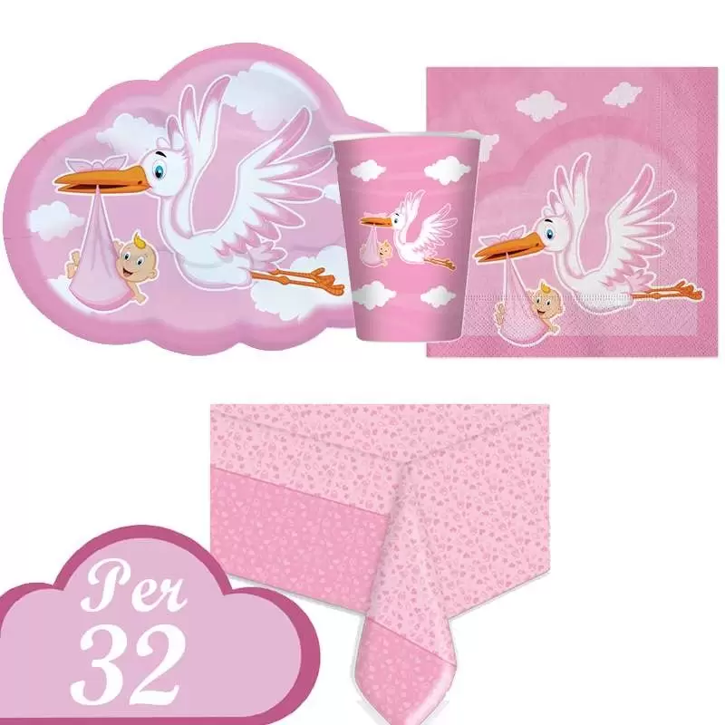 Kit n.16 cicogna nuvola rosa - addobbi nascita bambina