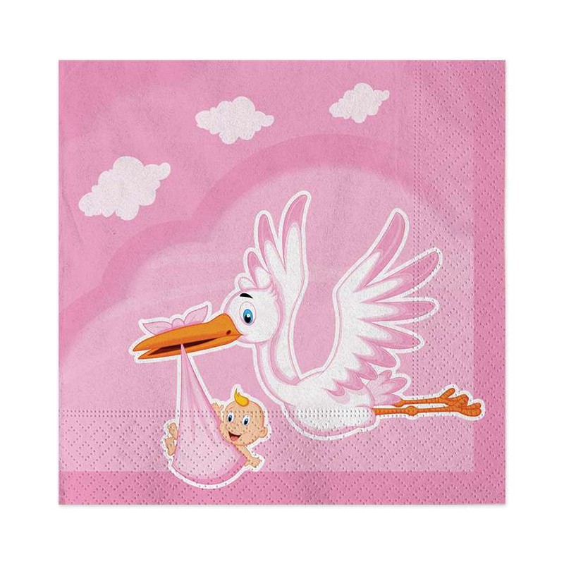 Kit n.6 cicogna nuvola rosa - set con palloncini e forchette