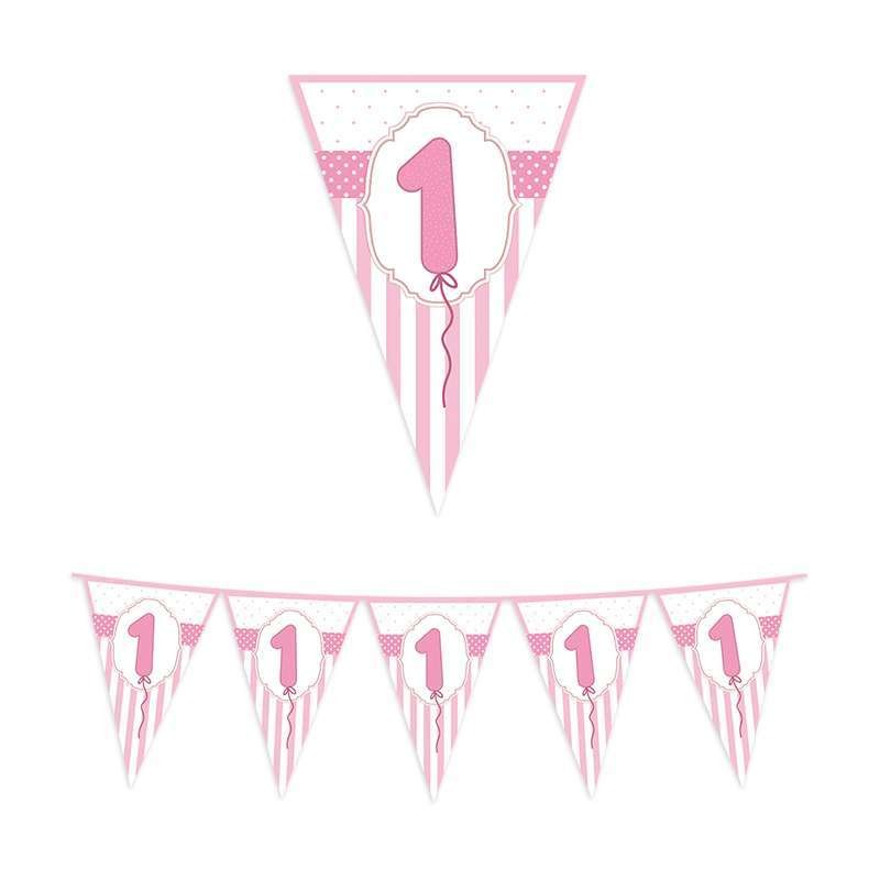 Kit n.59 un anno strisce rosa - primo compleanno bimba