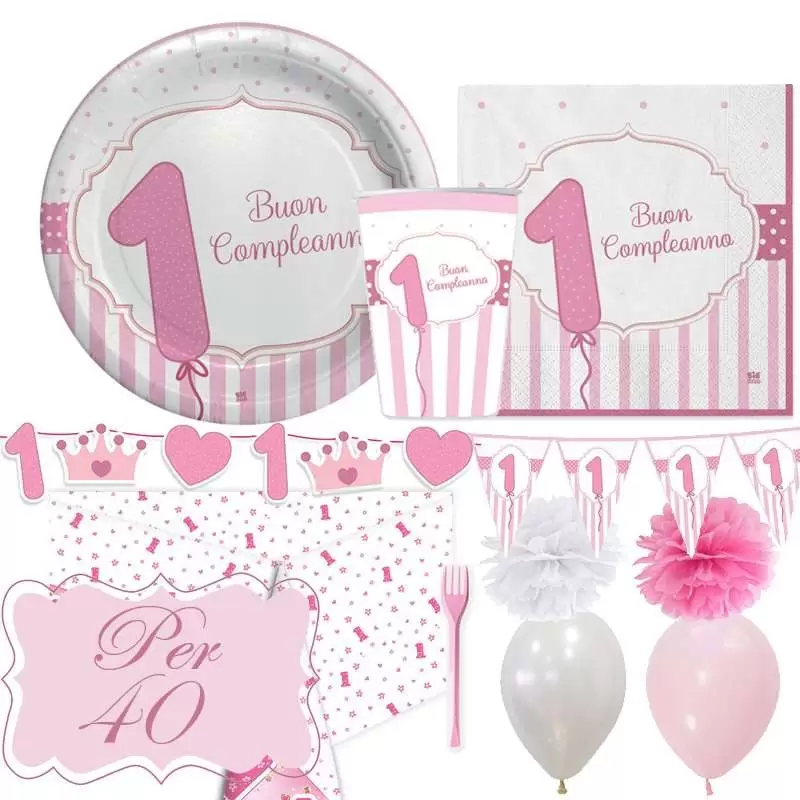 Kit n.59 un anno strisce rosa - primo compleanno bimba