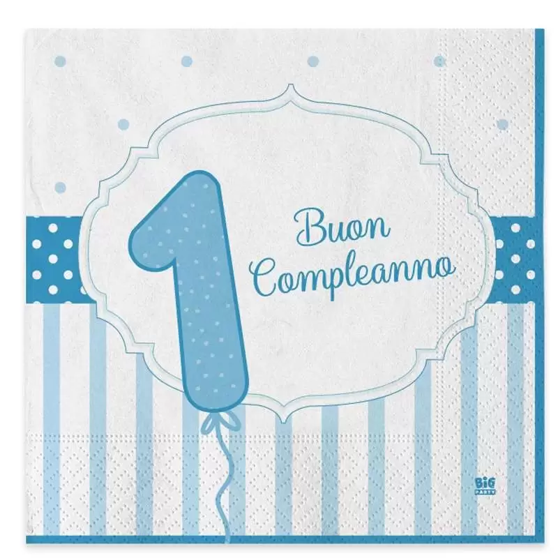 Kit n.59 un anno strisce celeste - coordinato festa primo compleanno