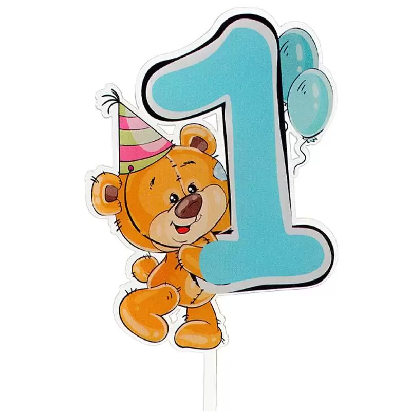 Cake topper orsetto un anno celeste in plexiglass