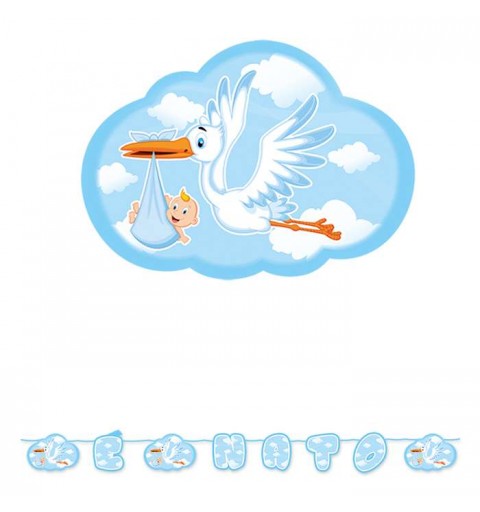 Kit n.59 cicogna nuvola celeste - set festa nascita bimbo