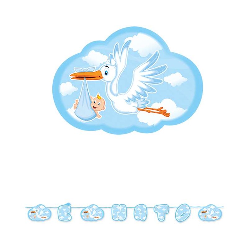 Kit n.64 cicogna nuvola celeste - set festa nascita