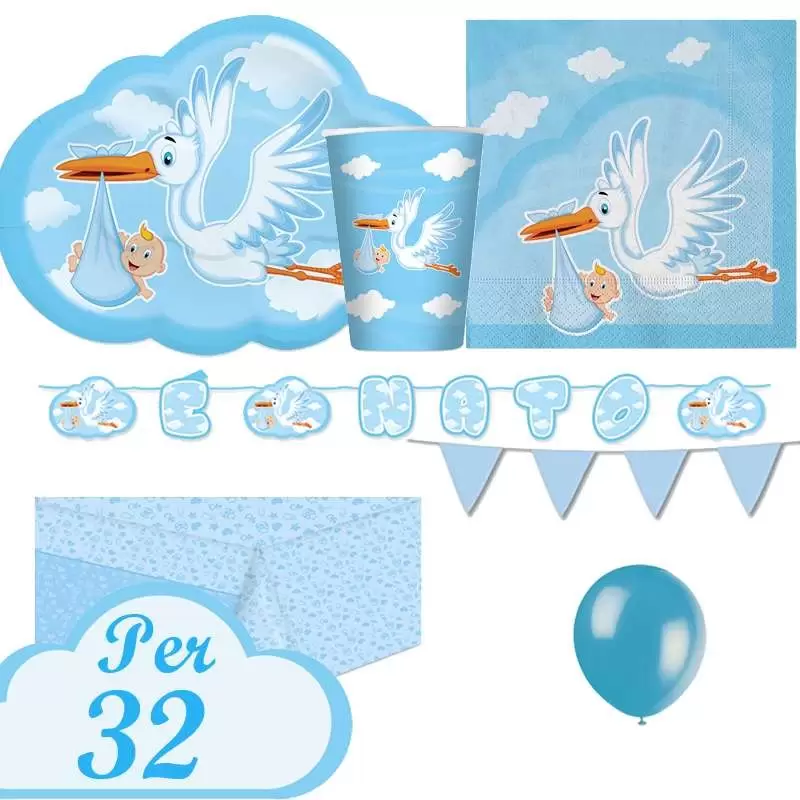 Kit n.27 cicogna nuvola celeste - addobbi per la nascita