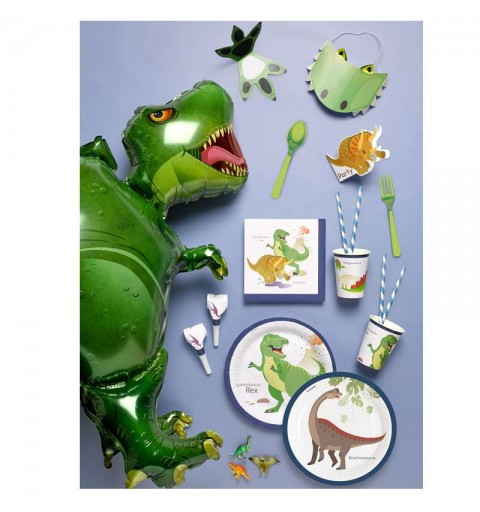 Kit n.6 happy dinosaur - con forchette e palloncini blu