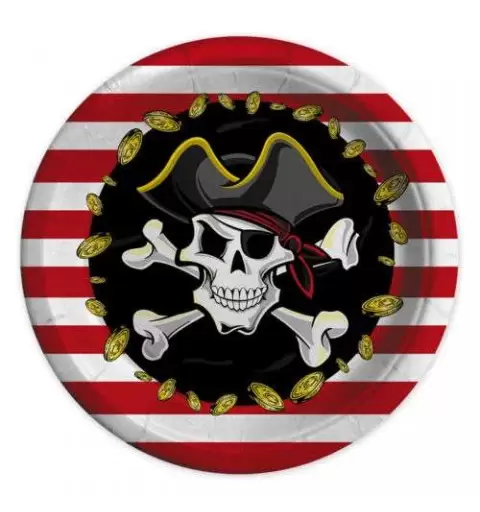 Piatti pirati a strisce - 8 pz