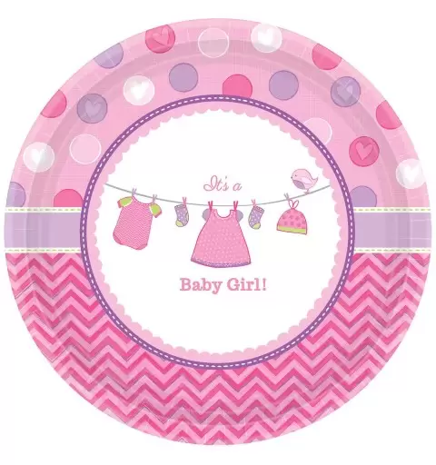 Piatti baby shower rosa grandi - 8 pz