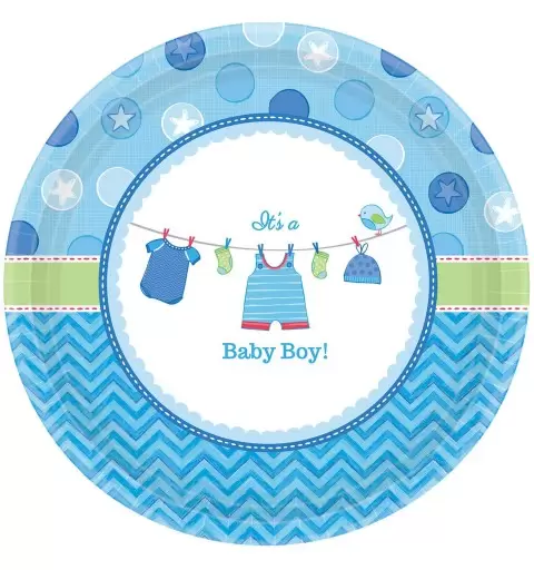 Piatti baby shower celesti grandi - 8 pz